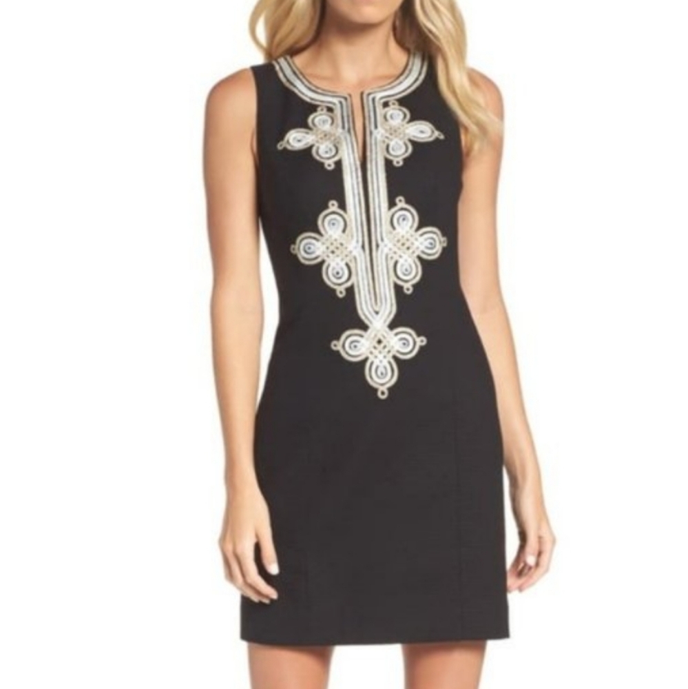 Lilly Pulitzer Mila Shift Dress 2 Black Embroidered